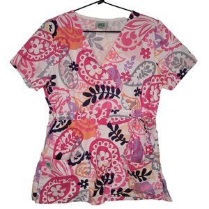 Pink Paisley V-neck Scrubs Top